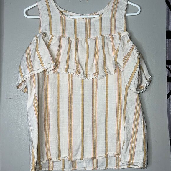 Maurices yellow stripe cold shoulder blouse medium - Picture 1 of 10